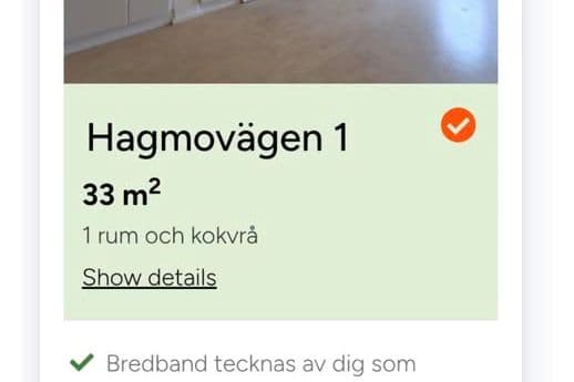 Möblerad 33 kvm i Täby – 5500 kr